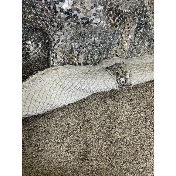 Vintage 60’s 70s Silver Sequin Mermaid Gown Dress Metallic Floral Glam Hollywood - Picture 5 of 12